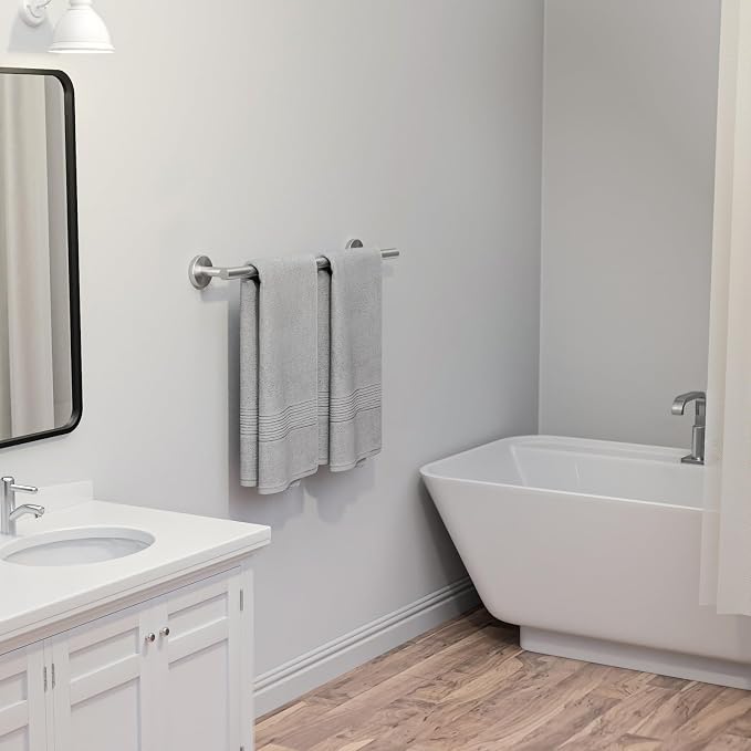 USHOWER 2-Pack Brushed Nickel Towel Bar, 24-Inch Towel Racks for Bathroom Wall-Mounted, SUS304 Stainless Steel Towel Rod (Total Length 26-Inch)