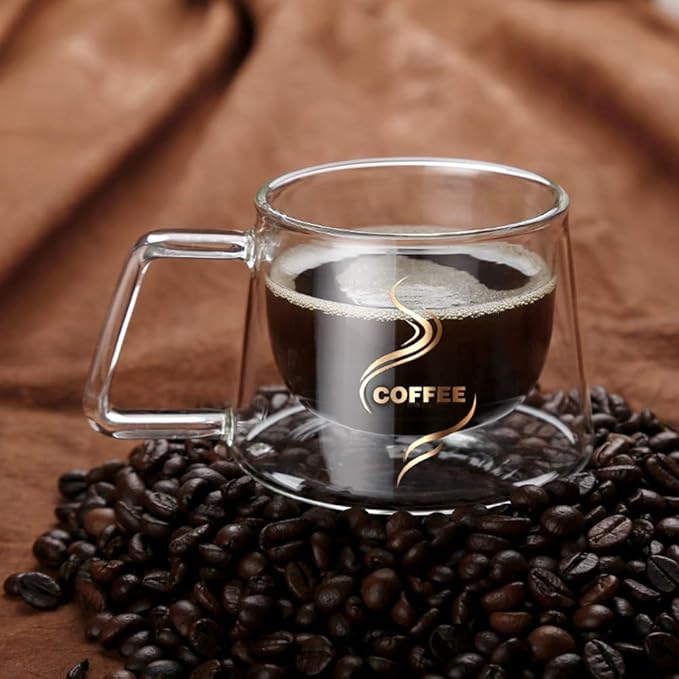 Double Wall Glass Coffee Mug With Handle Cup Heat Insulation Clear Coffee Mugs Double Layers Drinkware Tea Milk Latte Espresso Cappuccino Juice Beverages Water Iced Tea 4oz Dishwasher Safe