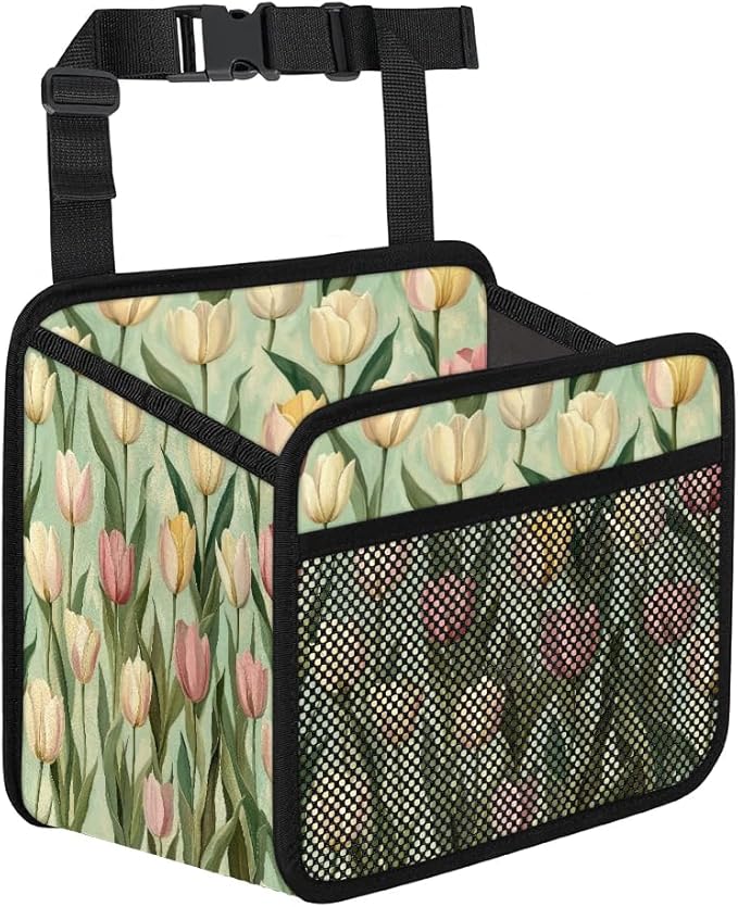 Pastel Tulip Green Car Backseat Organizer PU Leather Automotive Back Seat Storage Bag Universal Hanging Garbage Box Travel Accessories Foldable