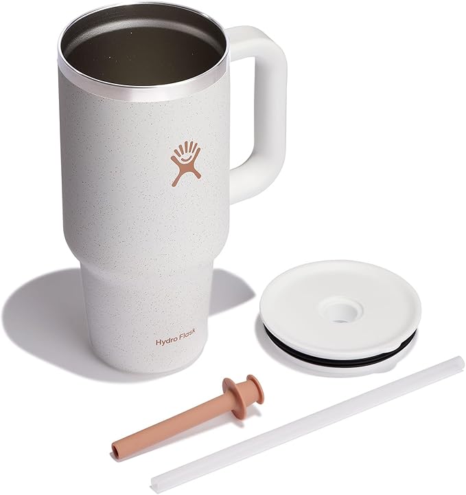 Hydro Flask Travel Tumbler with Handle, Lid and Straw - Insulated Stainless Steel in 32 Oz Seasalt