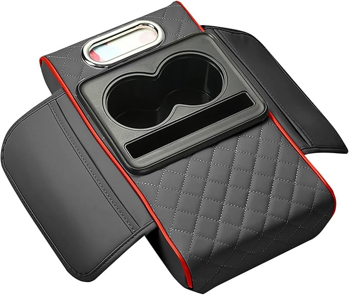 2025 New Auto Center Console Armrest Cushion with 2 Cup Holder, Car Center Console Armrest Pillow, Memory Foam Arm Rest Box Protector for Most Vehicles, Car Accessories (Black-B)