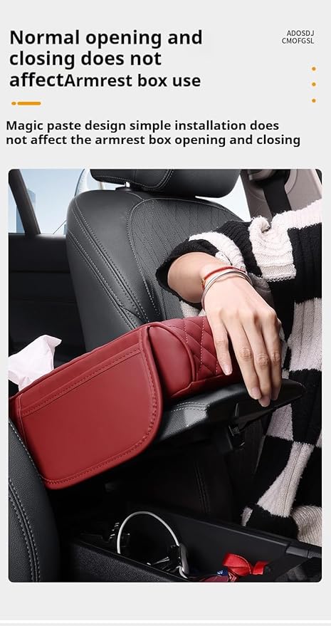 Generic Center Console Cover Arm Rest Cover Cushion Leather Car Armrest Box Pad with Pocket and Tissue Box Auto Armrest Cover for Sedan Vehicle(Grey)