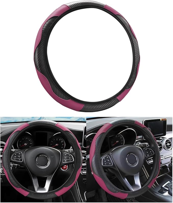 Car Steering Wheel Cover, Universal Microfiber PU Leather Elastic 15 inch Stitching Color Anti-Slip Steering Wheel Protector, Car Interior Accessories Steering Wheel Cover for Men Women (Wine Red)