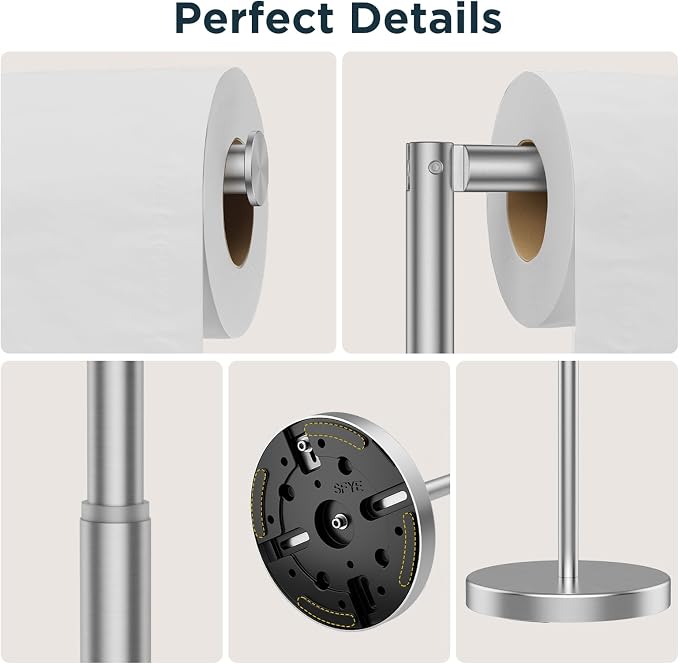 FORIOUS Toilet Paper Holder Stand Adjustable, Stainless Steel Freestanding Toilet Paper Holder with Storage, Bathroom Tissue Roll Stand Storage for 4 Rolls, Brushed Nickel
