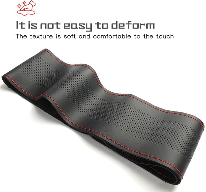 Comfortable Leather Steering Wheel Cover, Non Slip and Breathable, Suitable for 15 Inch Steering Wheel(Red)