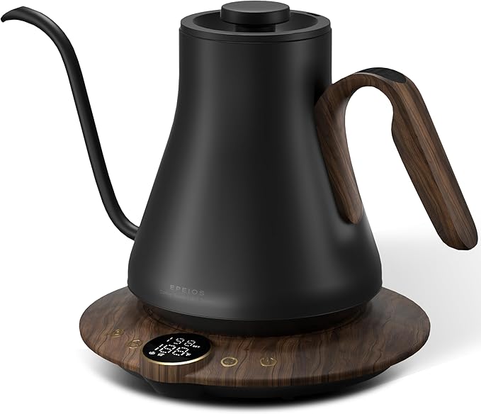 Cocinare Barista Collection Gooseneck Electric Kettle, ±1℉ Precise Temperature Control for Pour-Over Coffee & Tea, Quick Heating 1500W, Stainless Steel Interior, 0.9L (Obsidian Black)
