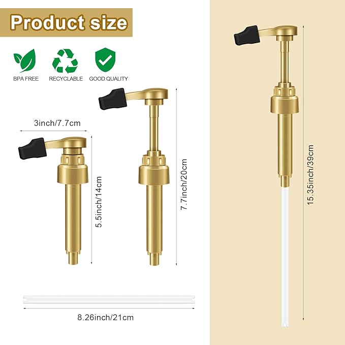 2 Golden Syrup Pump Heads, Exclusively Compatible with Glass 750 ml (25.4 fl oz) Bottles (2-Pack), Featuring Pointed Cap