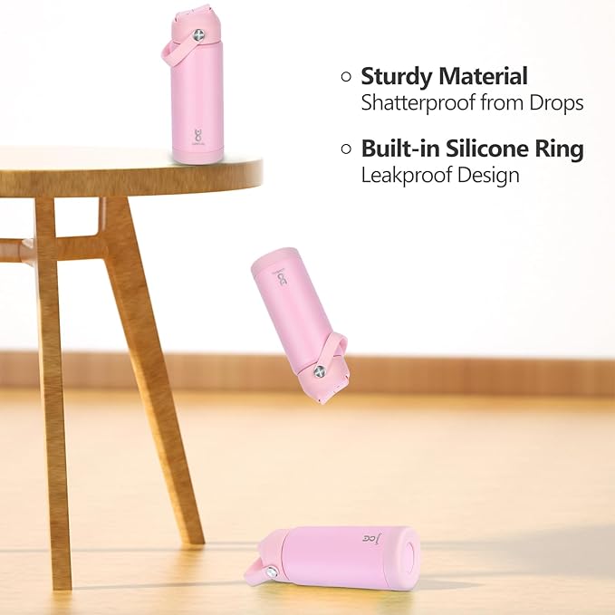 18oz Kids Insulated Water Bottle with Straw Lid & Silicone Handle,Kids Leak Proof Water Bottle for School Boys Girls,Double Wall Vacuum Stainless Steel with Non-slip Silicone Base(LightPink)