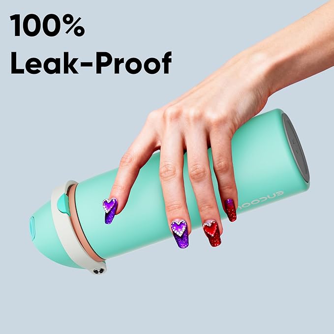 Insulated Water Bottle with Straw - Encool Stainless Steel Water Bottle with Push Button Lid, Leak-Proof & BPA-Free, Keeps Cold for 24 Hours for Sports, Travel, Gym (24 oz, Turquoise)