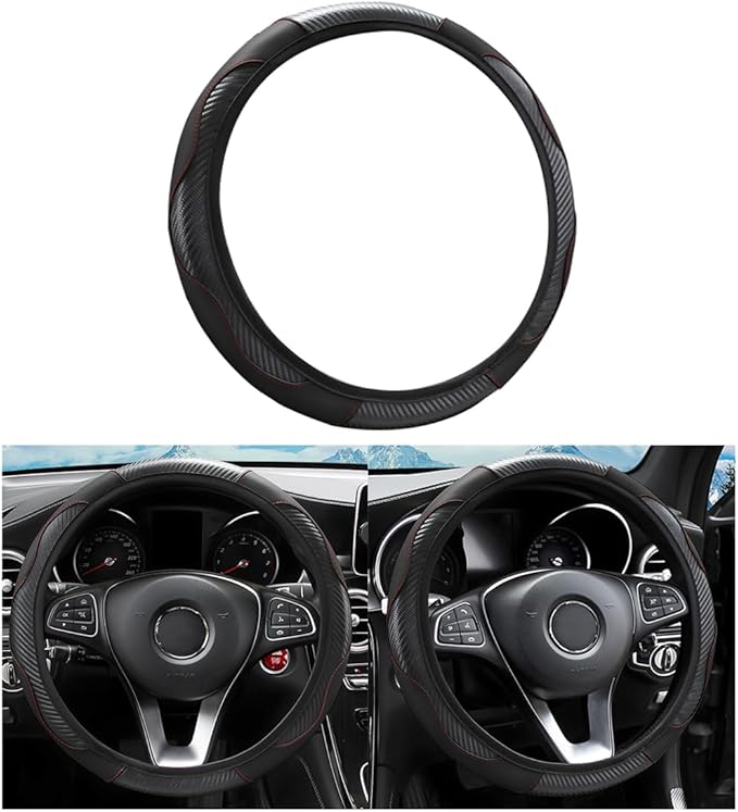 Car Steering Wheel Cover, Universal Microfiber PU Leather Elastic 15 inch Stitching Color Anti-Slip Steering Wheel Protector, Car Interior Accessories Steering Wheel Cover for Men Women (Black)