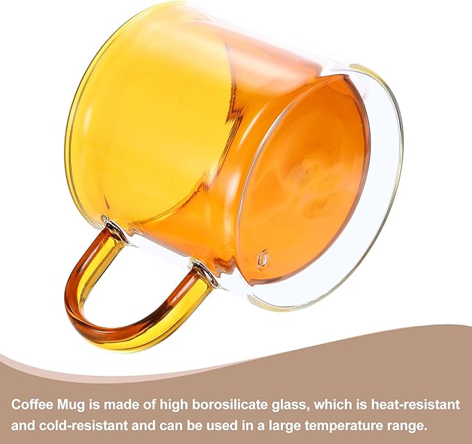 uxcell 8.4 oz Double Wall Glass Coffee Mugs, Glass Tea Cup with Widened Handles for Espresso Coffee, Cappuccino, Tea Bag, Latte, Hot Cold Beverages, Juice, Brown