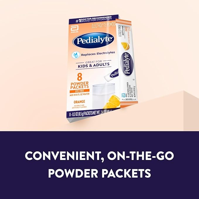 Pedialyte Electrolyte Powder, Hydration Drink for Kids & Adults, Orange, 100 Powder Packets