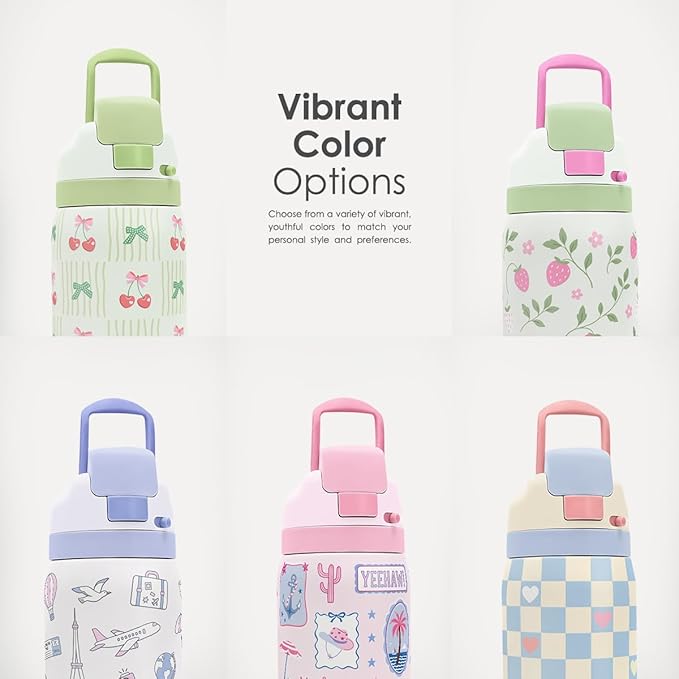 Desserts Stainless Steel Water Bottle, Vacuum Insulated, Push-Button Lid, 32 oz, Gifts for Women Girls Friends Teens Birthday Christmas