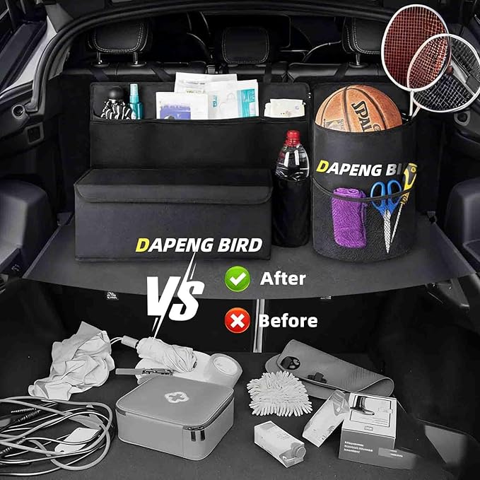 Deluxe Car Trunk Organizer For SUV, Backseat Hanging Large Storage With Collapsible And Multiple Pockets For Storage Car Trunk Storage Box Sturdy Space Saver Frees Trunk -Internal waterproofing