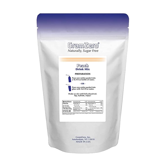 GramZero 2GO Sticks - Peach, Zero Calorie Sugar Free Drink Mix, Stevia Sweetened, Great For Nutrition Club Loaded Tea To Go Kits