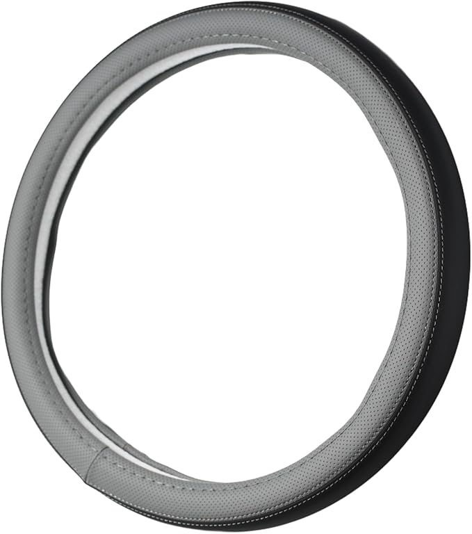 Nappa Napa Leather & Stitched Perforated Leather Steering Wheel Cover with Rubber Shaping Interior,Sweat Absorbent for 14½" to 15" car Pickup SUV 14.5 to 15 inches