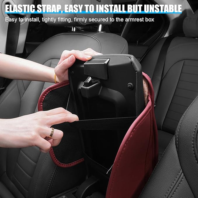 Car Center Console Cover, Leather Vehicle Armrest Cover Cushion with 2 Storage Bags, Automotive Interior Arm Rest Seat Box Pad Accessories, Universal for SUV Sedan Truck (Coffee)