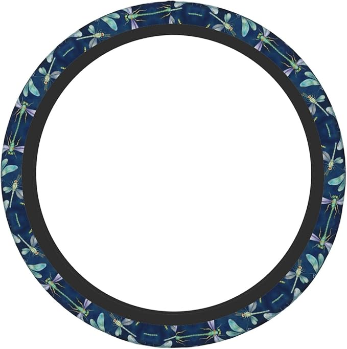 Watercolour Beautiful Dragonfly Insect Neoprene Steering Wheel Covers Women Men Car Accessories, Universal 15 Inch Fit Auto, Suvs, Truck