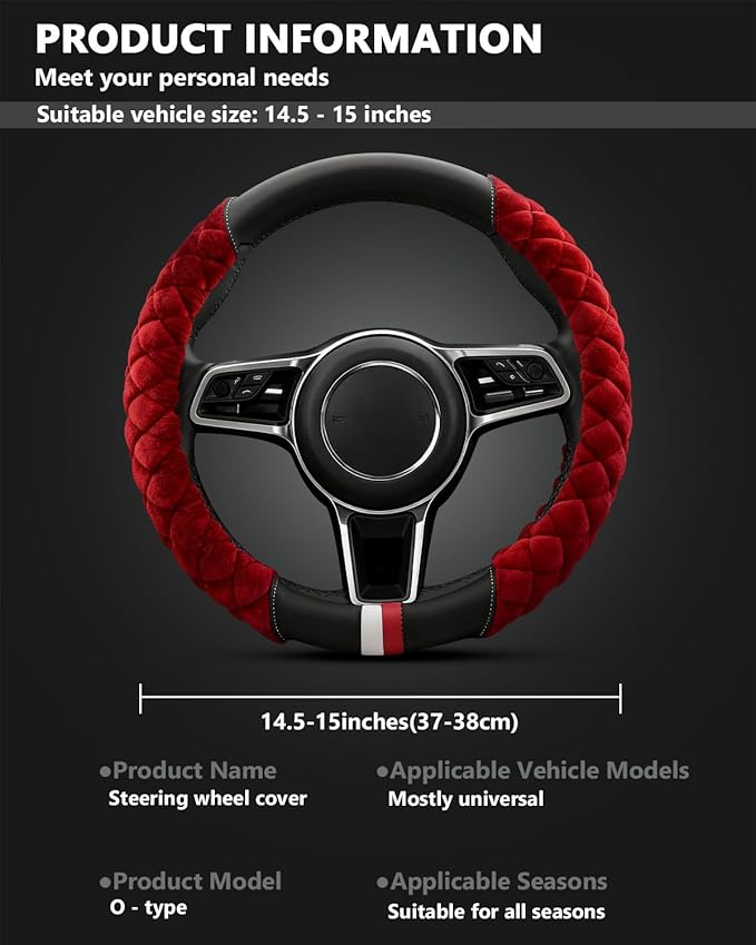 Cxtiy Plush Steering Wheel Cover for Women, Fluffy Soft Warm Winter Steering Wheel Grip for Car Interior Accessories (A-Burgundy)