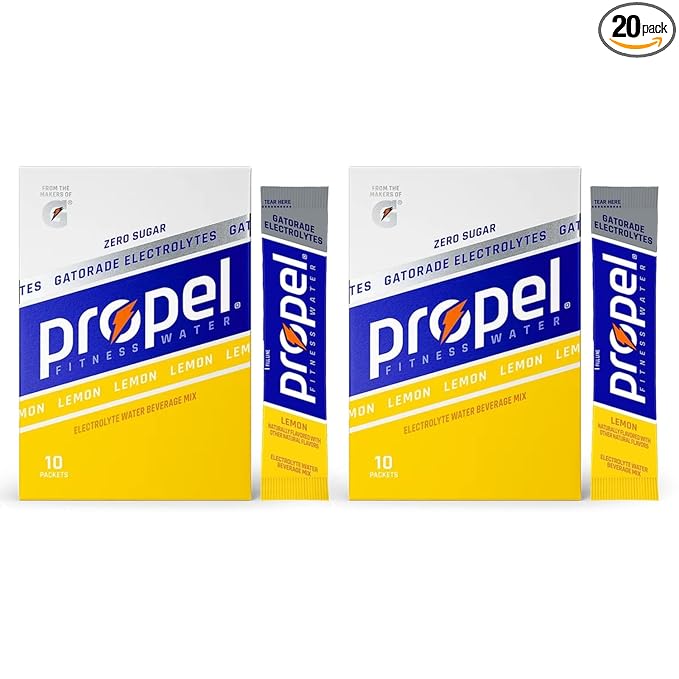 GARIZZE Propel Powder Packets, Lemon with Electrolytes, Vitamins and No Sugar, 20 Count (Pack of 2) - in Box