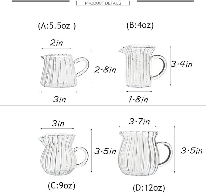 CHOOLD Creative Embossed Stripe Clear Crystal Glass Creamer Jug/Sauce Jug (4/9/12oz)