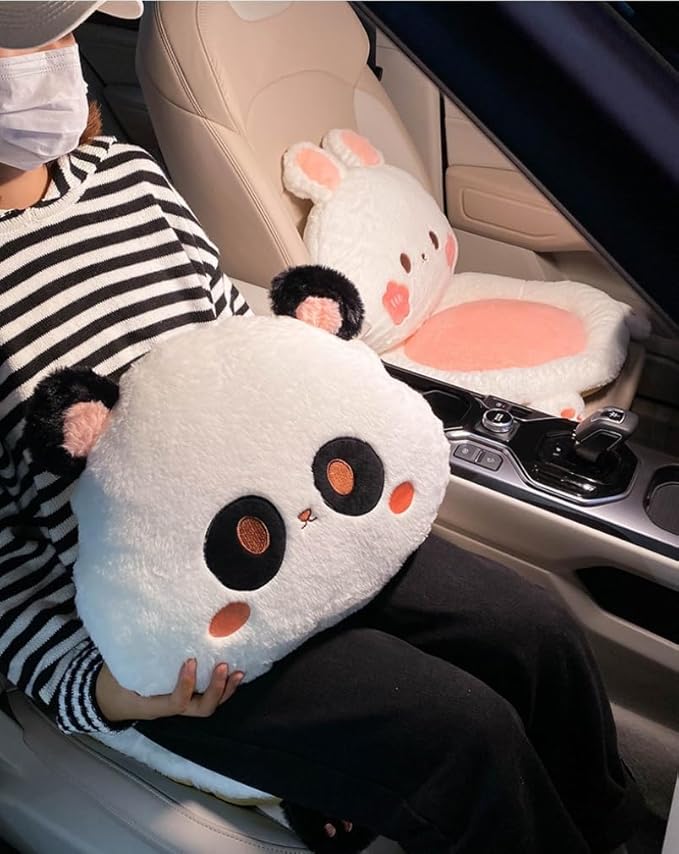 Cartoon Car Seat Cushion Lumbar Support Pillow and Neck Pillow, Cute Car Seat Pillow Headrest Pillow Back Support for Driving Fatigue Relief,for Office Chair Truck SUV (Panda Seat)