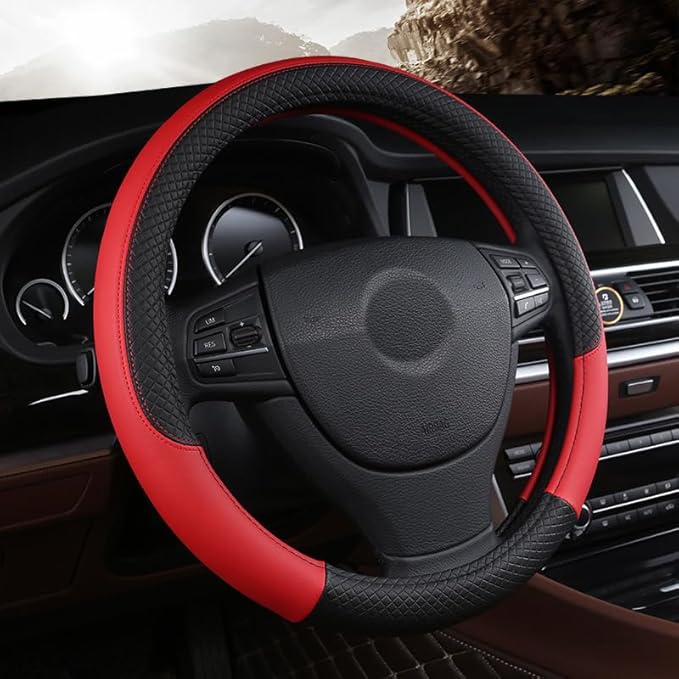Steering Wheel Cover for 2024 2025 Tacoma, Leather Easy Installation Car Interior Accessories Breathable Auto Protector Non Slip Grip,red
