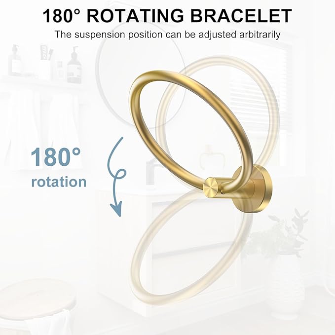 SetSail Towel Holder Screw-in Gold Towel Ring for Bathroom Wall Stainless Steel Hand Towel Holder for Bathroom, Kitchen Drill Hole