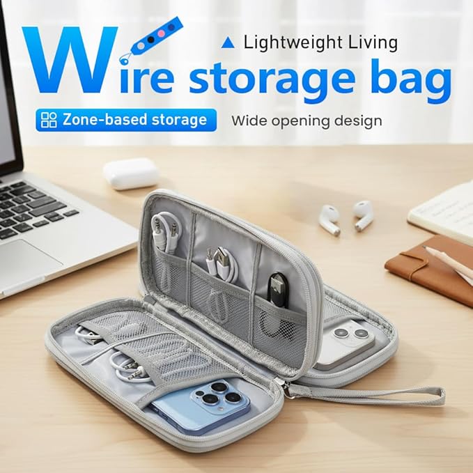 Travel Cable Organizer Pouch, 2026 Updated Cord Organizer Box, Double Layers Electronics Cable Organizer Box, All in One Cable Organizer Bag for Cable, Cord, Charger, Adapter, SD Card (Deep Blue)