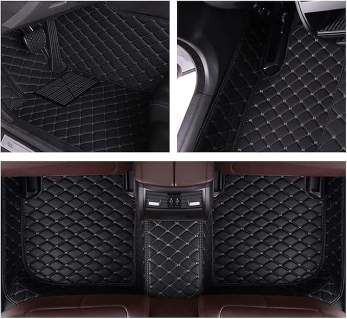 MELKEN Custom Fit Leather Car Floor Mats for 95% of Cars Full Coverage Floor Liners Car Mats (Coffee & Blue)