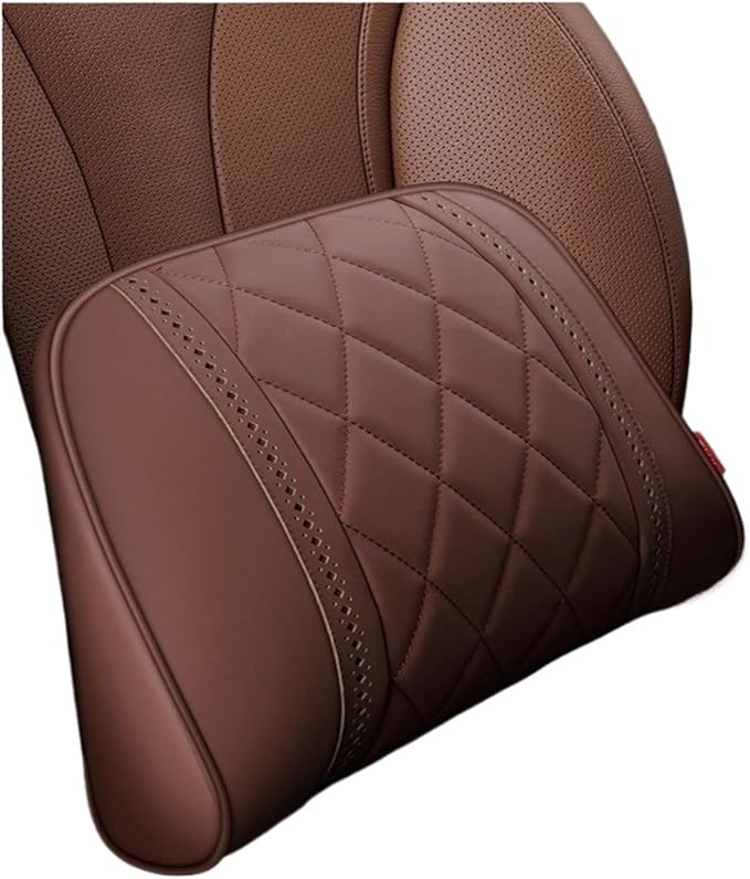 Car Headrest Neck Pillow Soft Leather Fit for Seat Back Support Lumbar Pillow Car Travel Rest Cushion Accessories(Beige Coffee-Waist)
