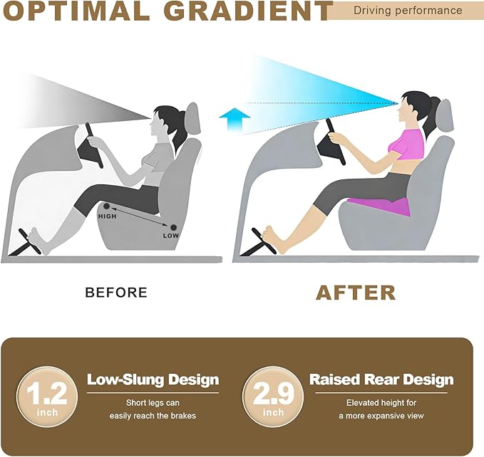 2 in 1 Wedge Car Cushion for Driving, 3 Inch Soft Memory Foam Driver Seat Pad for Lumbar Support, Breathable Low Back Support Pillow Enhances Driving Comfort, Car Accessories (Beige)