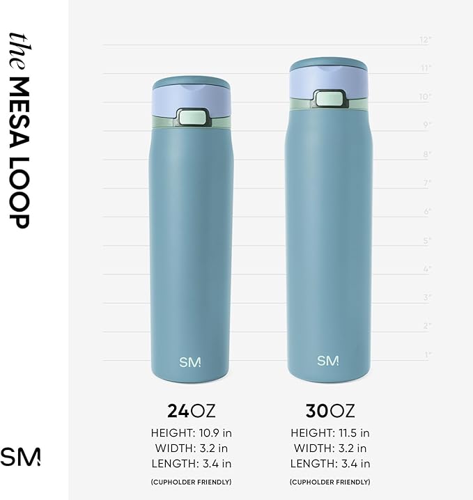 Simple Modern Mesa Loop Water Bottle with Covered Straw and Handle | 30oz Cup Holder Friendly Insulated Stainless Steel Bottles for Travel, Sports and School | Glacier Bay
