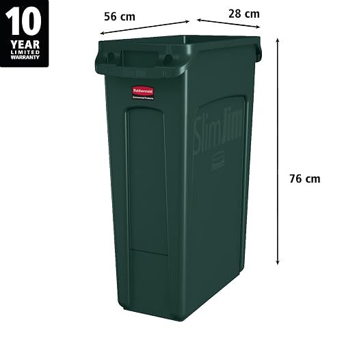 Rubbermaid Commercial Products Slim Jim Plastic Rectangular Recycling/Compost Bin with Venting Channels 23 Gallon Green Recycling (FG354007GRN)