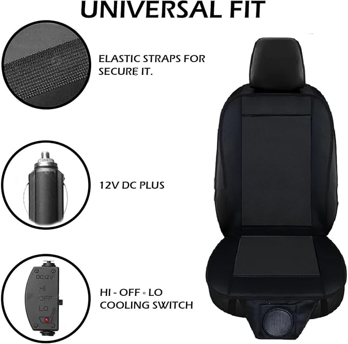 ZONETECH Cooling Car Seat Cover, Black Automotive Adjustable Temperature Comfortable Cooling Car Seat Cover (2 Pack)