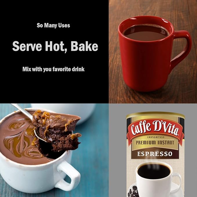 Caffe D'Vita Espresso Coffee - Instant Espresso Coffee Powder, Ground Espresso Beans, Keto, Gluten Free, No Cholesterol, No Trans Fat, Kosher-Dairy Instant Coffee Drinks - 3 Oz Can