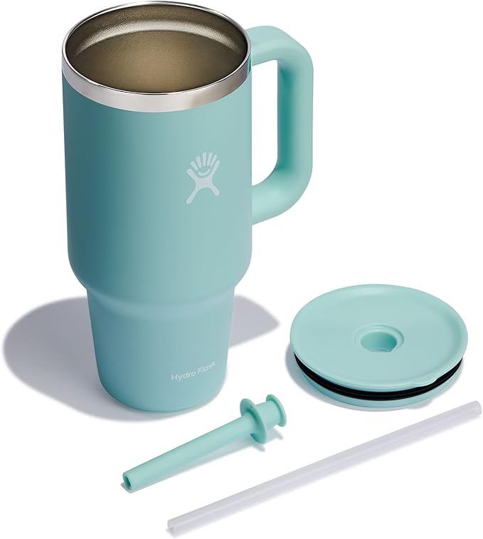 Hydro Flask Travel Tumbler with Handle, Lid and Straw - Insulated Stainless Steel in 32 Oz Dew