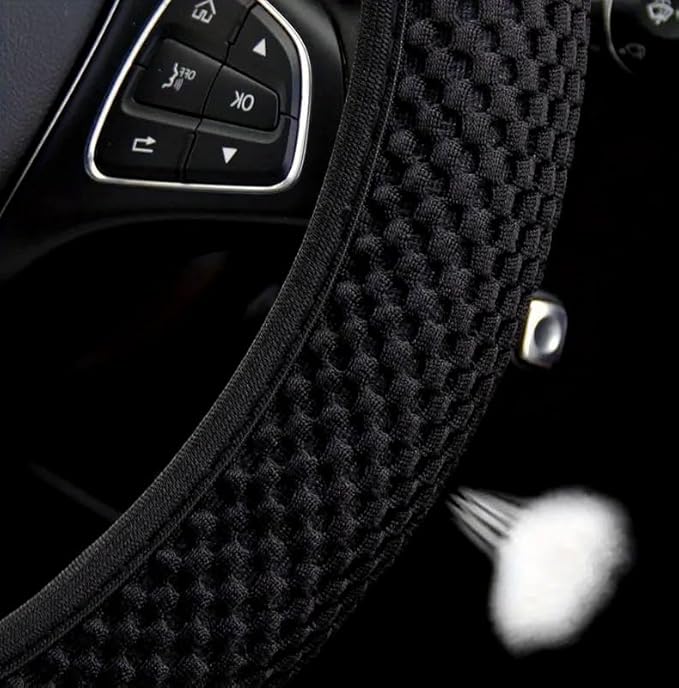 Elastic Stretch Steering Wheel Cover,Warm in Winter and Cool in Summer, Universal 15 inch, Microfiber Breathable Ice Silk, Anti-Slip, Odorless, Easy Carry (Beige)