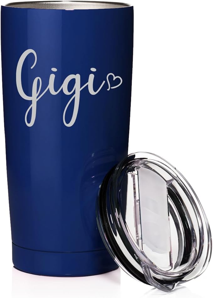 Smooth Body Tumbler Stainless Steel Vacuum Insulated Travel Mug Cup Gift Gigi With Heart (Blue, 20 oz)