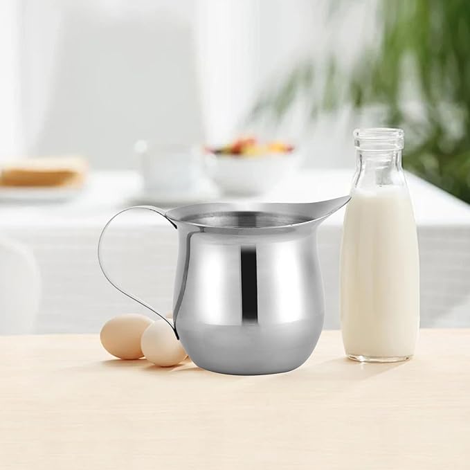 Joyzan Stainless Steel Bell Creamer, Espresso Shot Frothing Pitcher Cup Handle 8oz Serving Cream Pouring Spout Jug Coffee Latte Tea Milk Jam Maple Syrup Sauce Salad Dressing Restaurant Kitchen Art