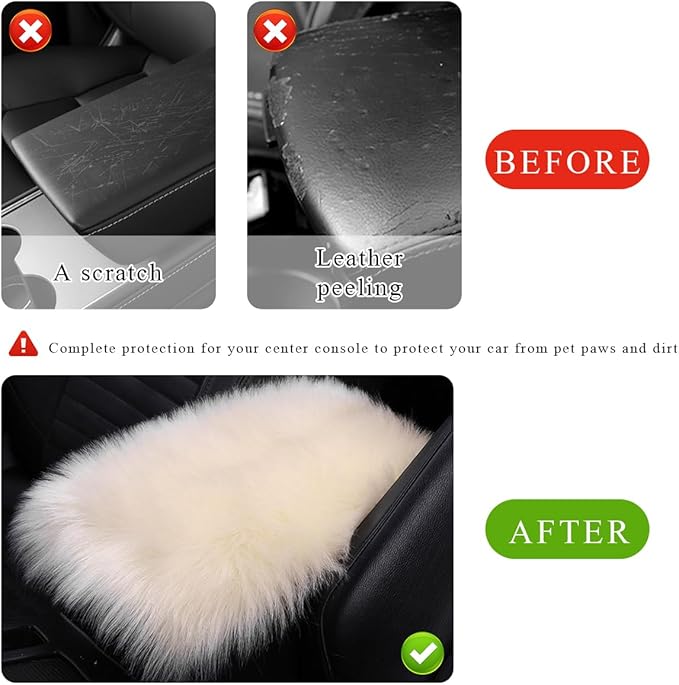 Car Center Console Cover Pad, Fluffy Middle Console Pad Armrest Seat Box Cover, Universal Furry Arm Rest Decoration Protector for Car Truck SUV, Interior Car Accessories (Beige)