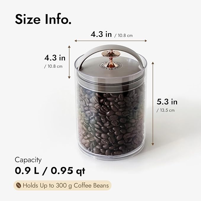 carrotez Vacuum Sealed Coffee Bean Container – 0.9 L (30.4 oz) Airtight Food Storage Canister with Easy-Release Lever, Stackable Space Saver for Kitchen Countertop