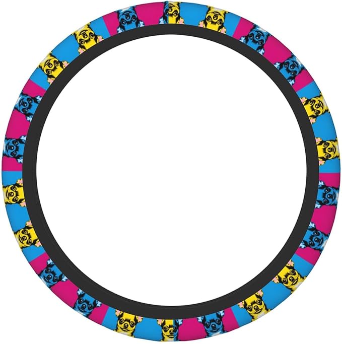 Chihuahua Dog Art Car Steering Wheel Cover, 15 Inch Steering Wheel Cover Stylish Decor for Most Cars