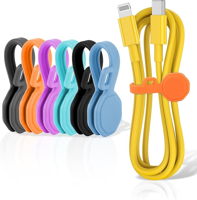 6 PCS Silicone Magnetic Cable Ties, Cable Clips Cord Organizer [1S] Management Cable Cords, Reusable Magnet Cable Organizer, Phone Cord Holder for Organizing, Bookmark Whiteboard Fridge Magnets etc