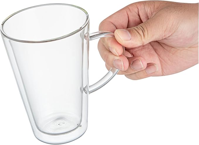 Restaurantware Glass Espresso Cups 12 Count 14 Ounces Borosilicate Double Wall Glass Coffee Mugs Insulated Clear Tea Drinkware for Hot or Cold Beverages