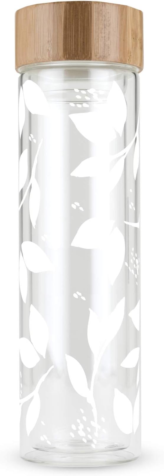 Pinky Up Blair Travel Tea Infuser Mug, Double Walled Insulated Travel Tumbler with Loose Leaf Tea Strainer, Travel Coffee Mug, Keeps Drinks Hot or Cold, 16 oz, White Leaf