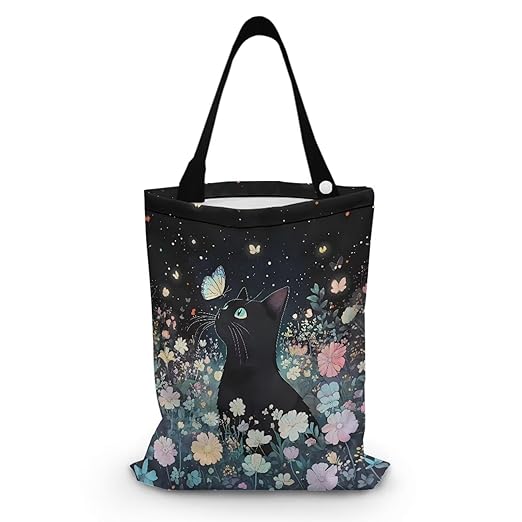 Cat Floral Car Trash Can, Hanging Car Trash Bag, Foldable Garbage Can for Front Back Seat, Multi-Functional Rubbish Bag Storage Pocket, Interior Car Accessories