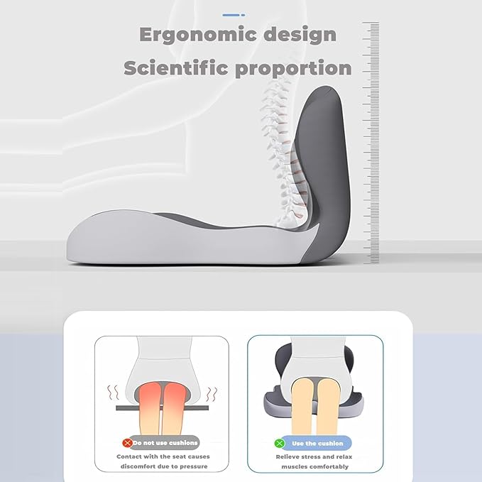 Back and Seat Cushion, Car Seat Cushion, Soothe+ Cushion, Memory Foam L-Shaped Integrated Seat Cushions Lumbar & Lower Back Support for Office Chair, Car (A-Light Grey)