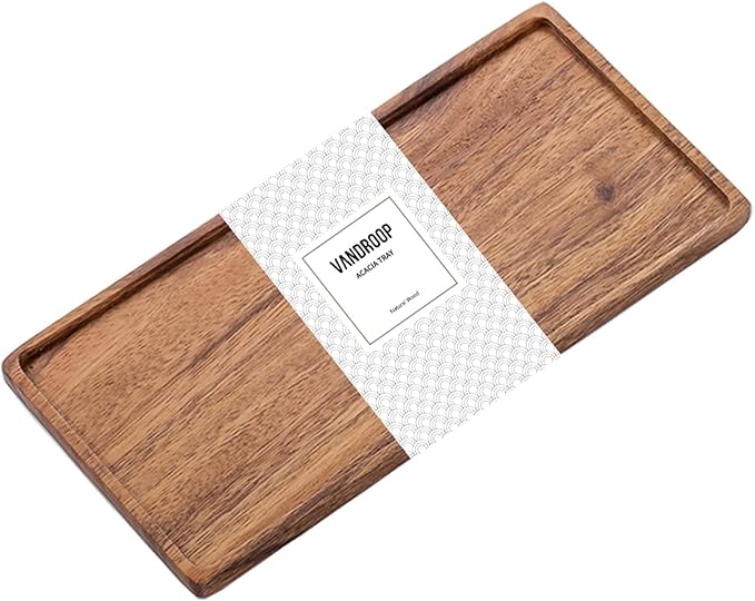 Mini Wooden Serving Platter, Small Wood Serving Tray for Tea/Coffee (Acacia Wood, S)