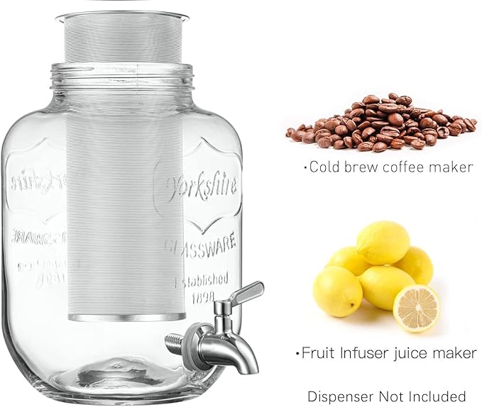 Cold Brew Coffee Filter for 1 Gallon Mason Jars, Made with Stainless Steel, Fine Mesh Filter for Large Batch Cold Brewing, 1 Gallon Mason Jar Filter Crafted to Make Iced Coffee & Tea and Sun